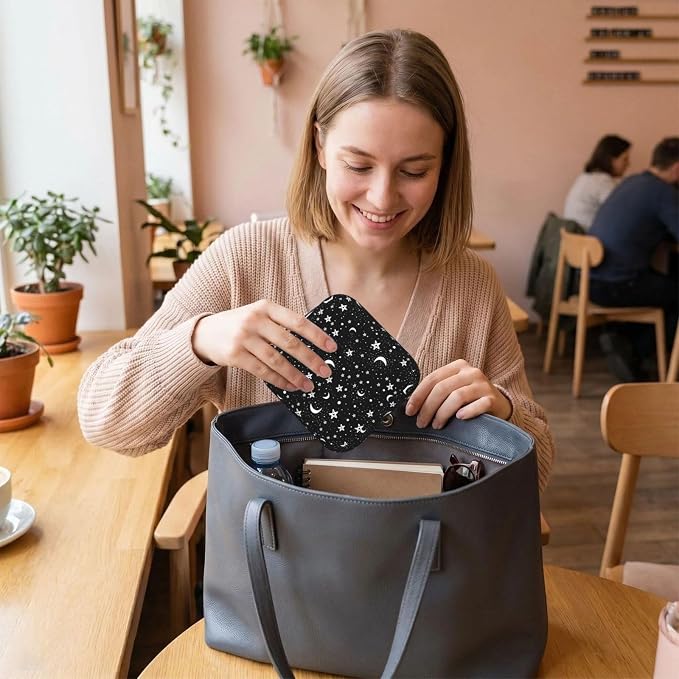 Black And White Moon Star Period Bag For Women,Portable Sanitary Napkin Period Pad Pouch For Purse, Small Make Up Bags