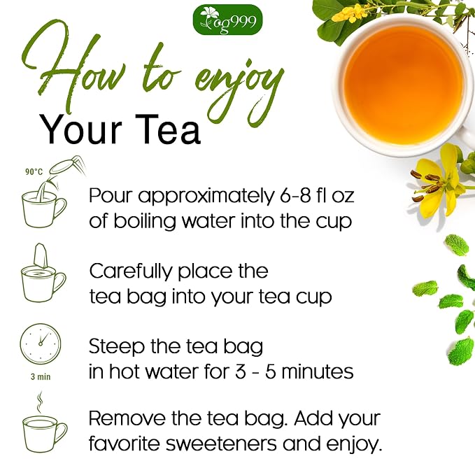 TOG999, 100 Tea Bags, Blend of Senna Leaves - Peppermint - Licorice - Fennel, 100% Natural Ingrendients, Hand-made Herbal Tea, Relieves Constipation Naturally Tea, No Sugar, No Caffeine, No Gluten, Vegan.