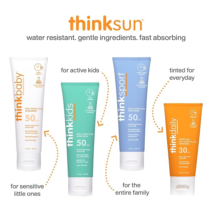Thinksport SPF 50+ Mineral Sunscreen – Safe, Natural Sunblock for Sports & Active Use - Water Resistant Sun Cream –UVA/UVB Sun Protection – Vegan, Reef Friendly Sun Lotion, 6oz