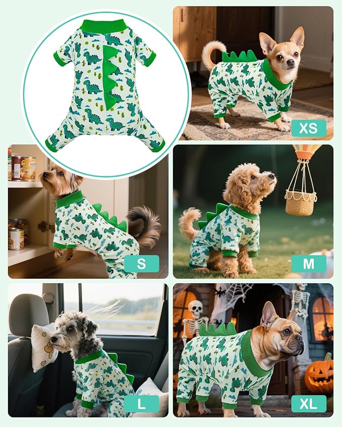 CuteBone Dinosaur Costume Dog Pajamas, Stretchy Spandex Crystal Velvet Sleepwear Coat for Small Dogs, Soft & Warm Pet Outfit Clothes for Cold Weather, Cozy Pullover Design COSP16S