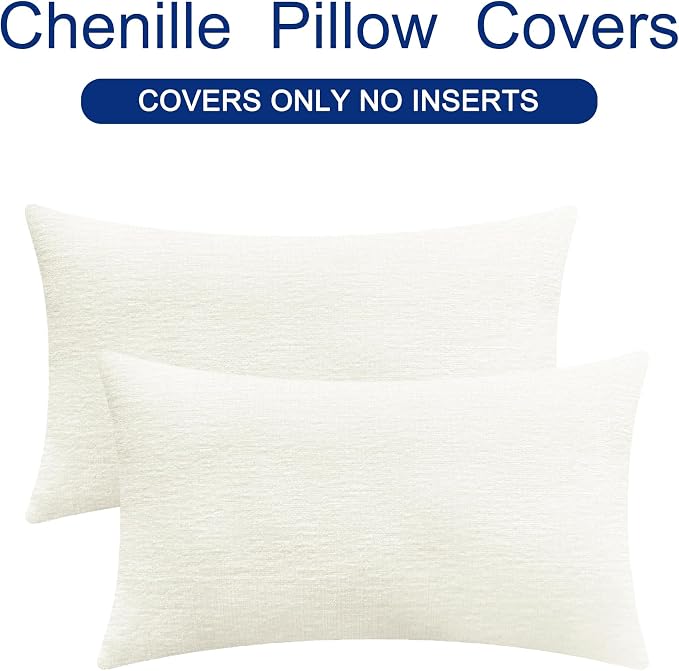 CaliTime Decorative Couch Throw Pillow Covers 26 X 16 Inches Cream | Pack of 2, Cozy Chenille Cushion Cases for Sofa Bed Living Room Farmhouse Home