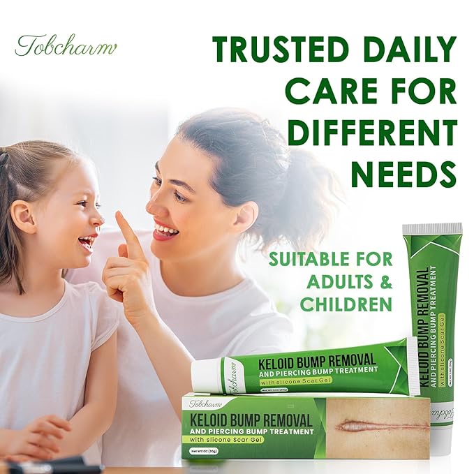 Tobcharm Advanced Keloid Scar Care Gel, Silicone Gel for Appearance of Keloid Scars & Skin Marks, Scar Smoothing Gel for Ears, Face & Body, 2-Pack (2×30g)