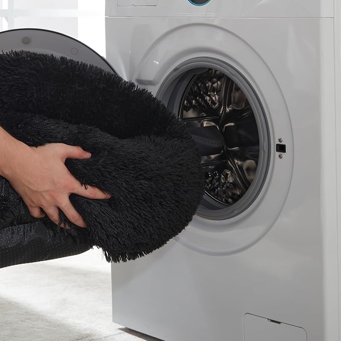 Western Home Calming Donut Small Dog Cat Bed Washable Puppy Bed,24" Black | Fluffy Faux Fur Round Cuddler,Anti-Anxiety,Anti-Slip Bottom,Pet Beds for Puppy&Small Dogs&Large Cat,Up to 25 LBS