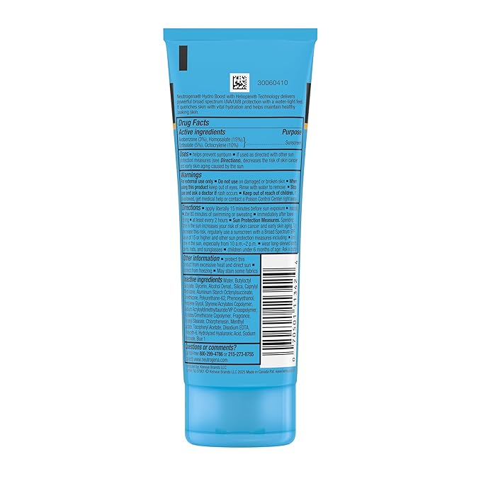 Neutrogena Hydro Boost Water Gel Sunscreen SPF 50, Oil‑Free Hydrating & Water‑Resistant Face & Body Sunscreen Lotion, Non‑Greasy, Broad Spectrum, Lightweight Moisturizer, 3 fl oz