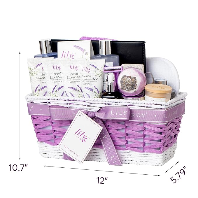Mother's Day Gift Basket for Mom, Gifts for Women, Spa Gift Basket for Women - 22 Piece Lavender Bath and Body Skin Care Set for Women, Spa Kit | Birthday Gifts, Valentines Day Gift, Christmas Gift