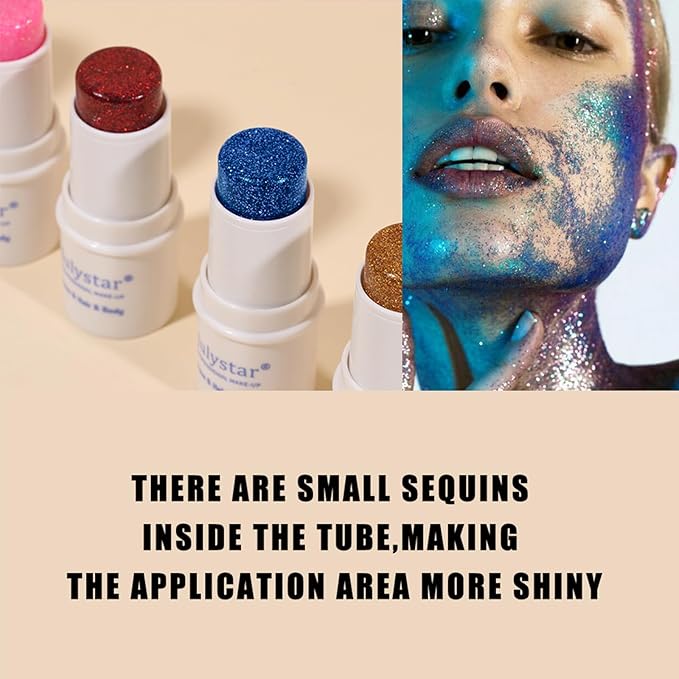 2 Colors Body Glitter Stick Chunky Glitter Gel for Face Body Hair Sparkling Holographic Mermaid Sequins Paint Multiuse Makeup Glitter Gel Red and Blue(2PCS)