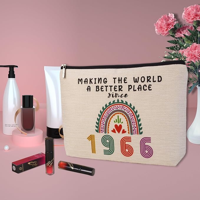 ancpeany 60th Birthday Gifts for Women Makeup Bag, Happy 60th Birthday Decorations for Woman, 1966 60 Year Old Anniversary Decorations for Grandma, Mom, Her, Wife, Aunt, Mothers Day Cosmetic Bag