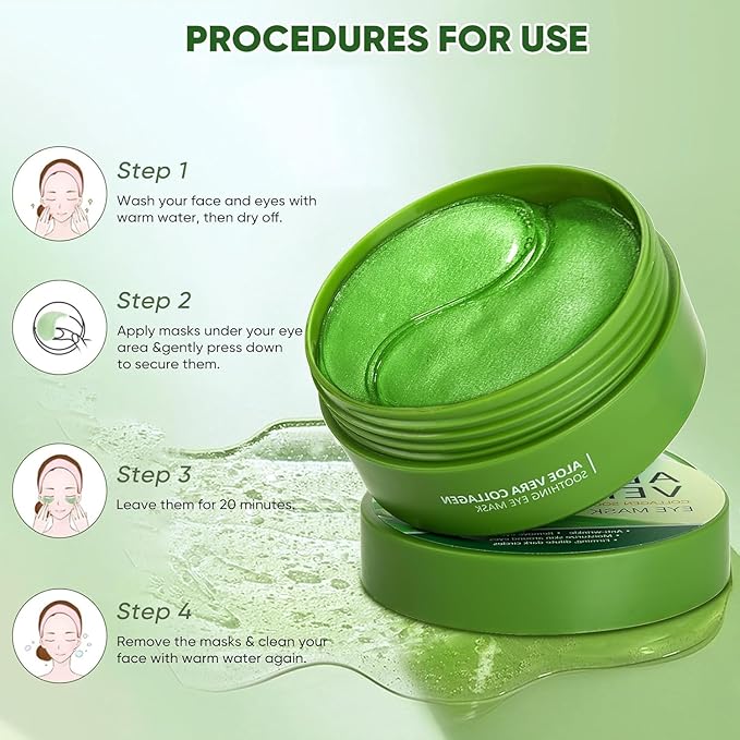 60 PCS Under Eye Patches with Aloe Vera - Natural Eye Mask for Dark Circles, Puffiness & Wrinkles, Anti-Aging Eye Gels to Firm & Smooth Fine Lines, Bags & Under Eye Skin