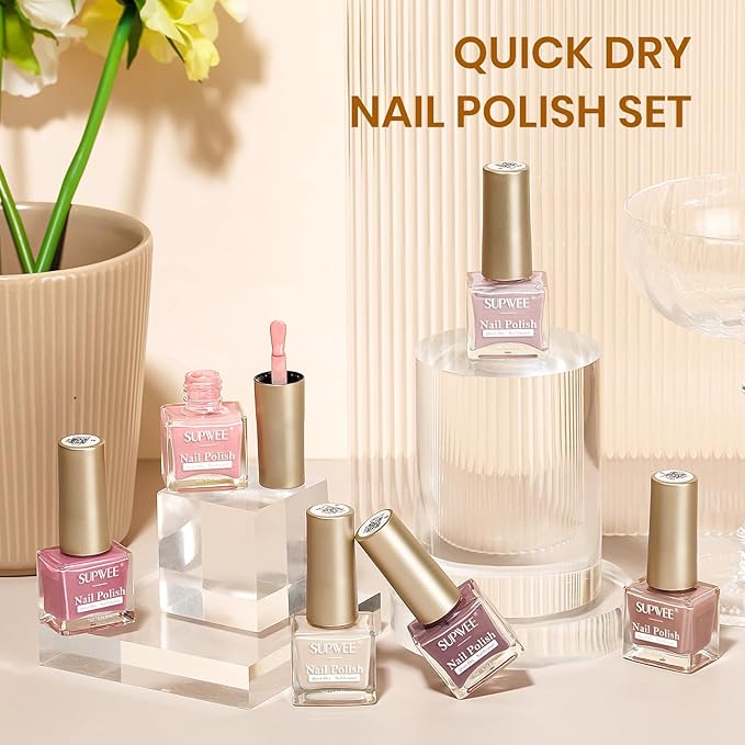 Quick-Dry Fall Winter Nail Polish Set, Regular Nail Polish Non Gel Air Fast Drying Fingernail Lacquer Manicure Salon DIY at Home