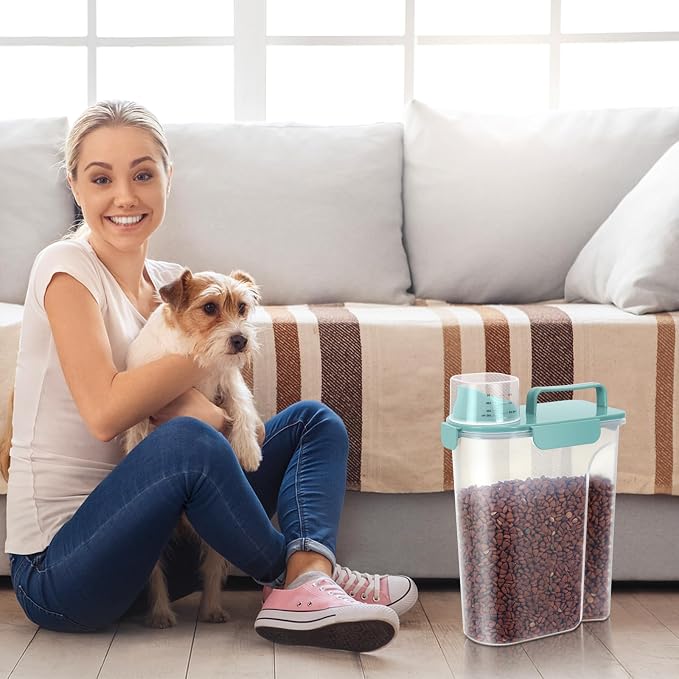 LEAWALK 5Lbs/6Qt Airtight Pet Storage Container For Cat Dog Bird Food and Keep Fresh, Translucent Body, Upgraded Large Nozzle for Easy Pouring With Handle Design Easy to Carry When Going 2pack