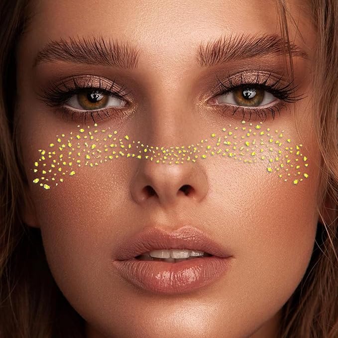 Waterproof Glitter Freckles Face Tattoo - 8pcs Silver Sparkle Freckles Patches for Women, St Patricks Day & Cosplay Makeup, Long-Lasting Festival Accessories