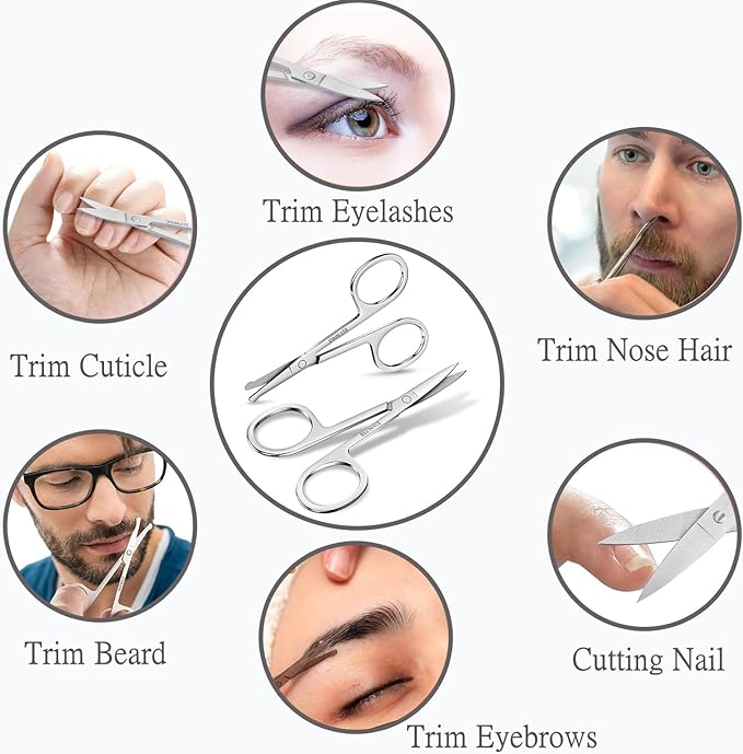 12-Pack Nose Hair Grooming Scissors Curved,Sharp Manicure Cuticle Scissors Stainless Steel All Purpose,Small Scissors Beauty for Men Women Eyebrow,Mustache,Beard Ear Trimming Kit