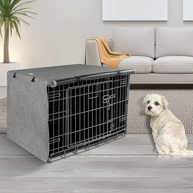 Seiyierr Dog Crate Cover - Kennel Covers Fit for 24 Inch Dogs Crate, Double Door Polyester for Wire Puppy Cage Indoor Outdoor Protection, Grey