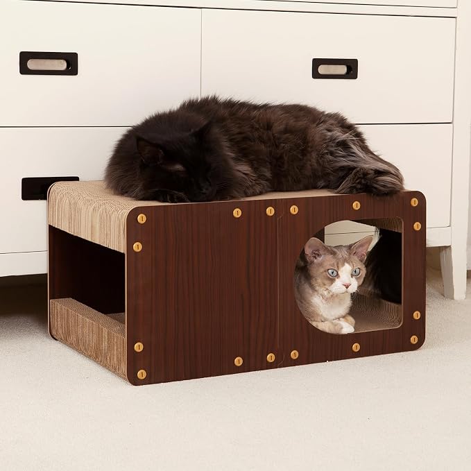 EHEYCIGA Cardboard Cat Scratcher House, 23-Inch Cat Scratch pad, Dark Brown | Cat Scratching Board for Indoor Cats, High-density Corrugated Paper, Multi-function, Anti-scratch, Easy Install, Extra Large