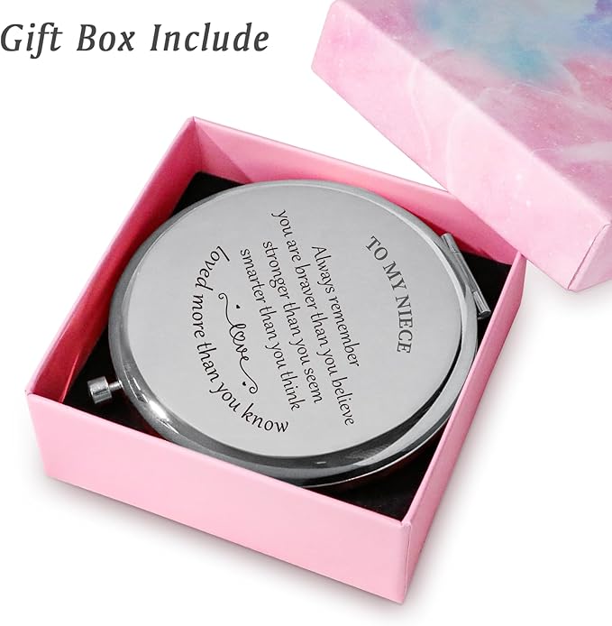 Niece Gifts from Aunt Uncle, Personalized Gift for Niece, Custom Compact Mirror, Goodie Bag & Basket Stuffers for Valentines Day, Mothers Day, Graduation, Birthday, Wedding
