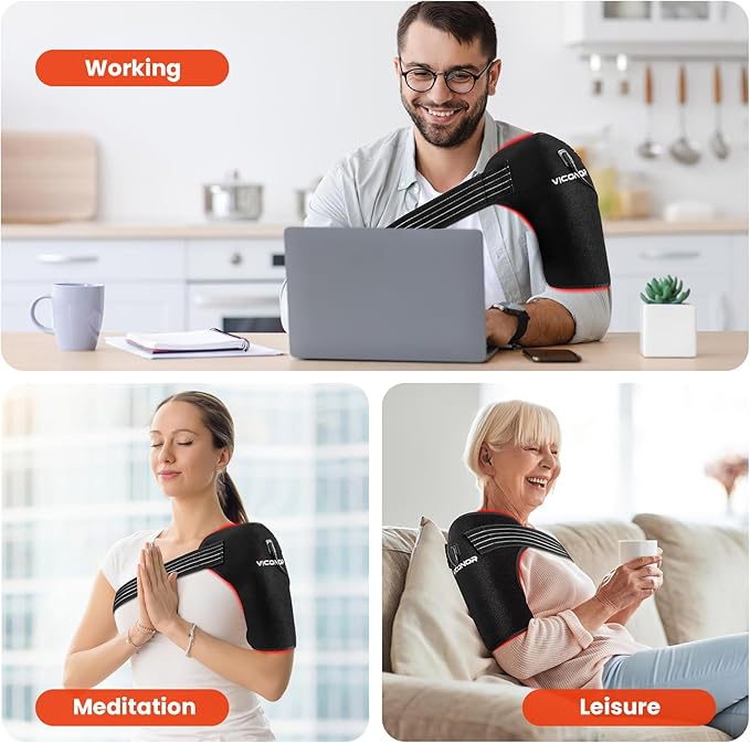 Viconor Red Light Therapy for Shoulder Pain Relife, Infrared Light Therapy for Body, Improve Joint Muscle, 660nm&850nm Red Light Shoulder Wrap with Massage, Black1