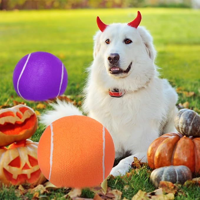 SCENEREAL Giant Tennis Ball for Dogs 2 Pack,Upgraded Thicken 9.5" Large Tennis Balls for Dogs,Halloween Dog Toys Birthday Gift, Inflatable Interactive Ball for Large Medium Big Dog,Durable Toy