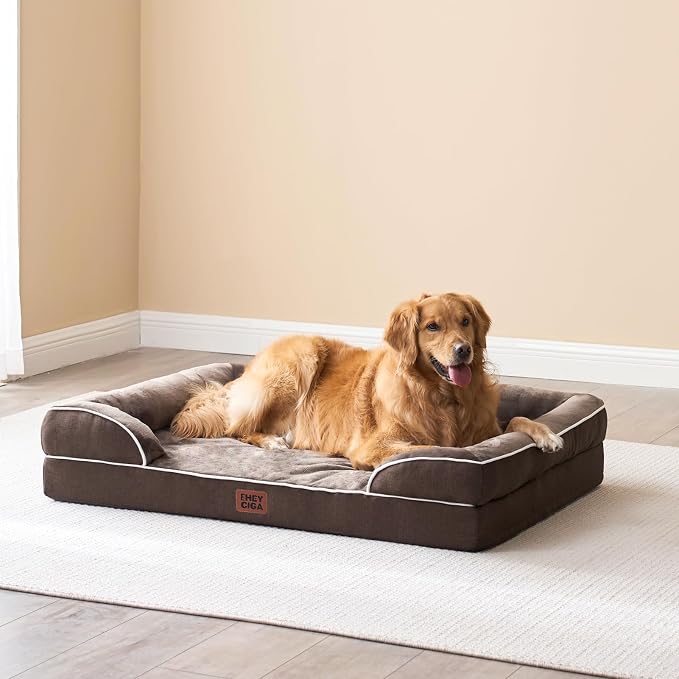 EHEYCIGA Orthopedic XXL Dog Bed, Waterproof Washable XL Big Pet Bed 48" | Non-Slip Bottom and Egg-Crate Memory Foam Extra Large Pet Couch Bed with Washable Removable Cover, Brown