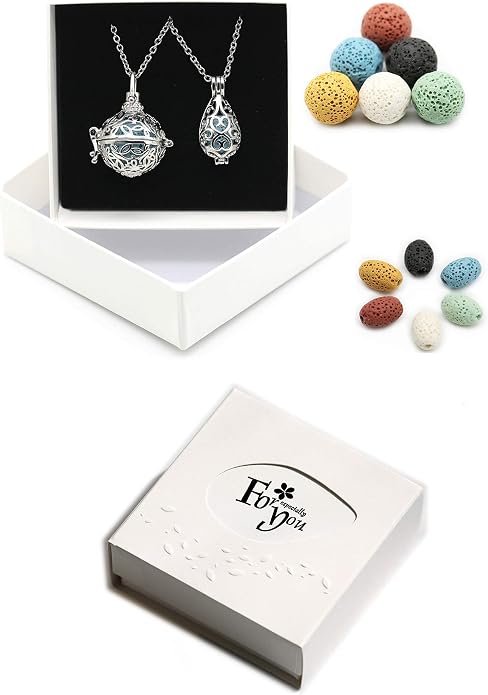 HEDQFM 2 PCS Essential Oil Diffuser Necklace with a Gift Box,Hollow Ball and Teardrop Aromatherapy Pendant Locket Necklace with Adjustable Chain and Colored Lava Stone for Women