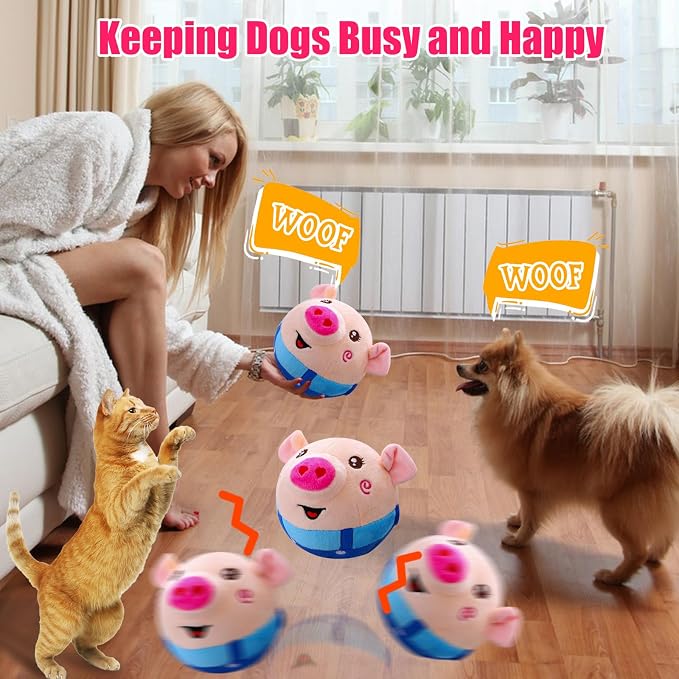 Interactive Plush Dog Toys, Interactive Puppy Toy Bouncing Rolling Dog Ball Remote Control with Music, Self Moving Pet Toy for Small/Medium/Large Bored Dogs to Keep Them Busy(Blue Pig)