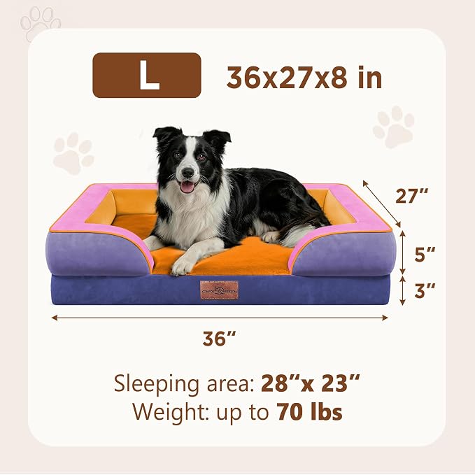 Comfort Expression Orthopedic Dog Beds for Large Sized Dog with Bolster | Waterproof Dog Couch Bed with Washable Cover & Non-Slip Bottom, Supportive Egg Crate Foam Large Pet Bed, 36x27 Inch