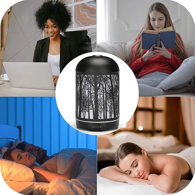 250ML Essential Oil Aromatherapy Diffuser for Home Bedroom Office Metal Hollow Decorative Room Ultrasonic Air Scent Mist Aroma Diffuser -Black