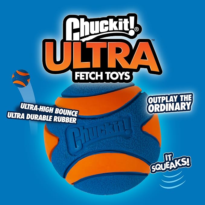 Chuckit! Ultra and Squeaker Ball Dog Toy, Medium 2.5in, 3 Pack, Floats | Durable Rubber Bouncy Fetch Balls with Squeaker for Dogs 20-60 lbs, Floating Water Pet Toys, 2.5-In Diameter