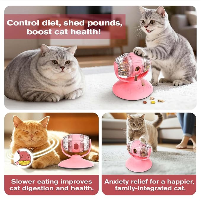 Cat Slow Feeder Toy, Interactive Cat Toy, cat treat dispenser toy(Pink)