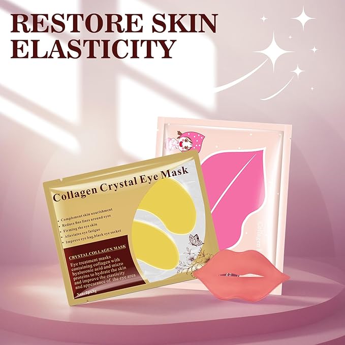 30 Pairs Under Eye Masks Set, Moisturizing Lip Mask for Dry Lips, Under Eye Patches for Dark Circles and Puffiness, Reducing Fine Lines