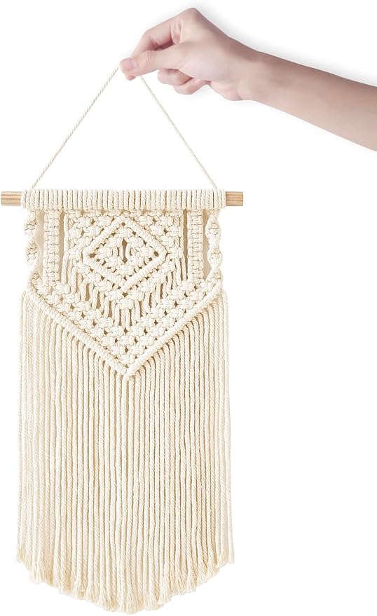 Dahey 2Pcs Small Macrame Wall Hanging, 2 Sizes Boho Tapestry Wall Art Decor | Woven Craft, Unique Tassels, Soft Cotton Cord, Wood Dowel, Ready to Hang, Boho Wall Decor for Bedroom Dorm Classroom Backdrop