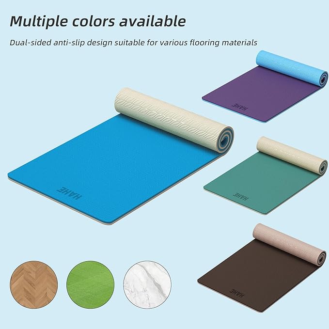 HAHE Wide Yoga Mat 72"x32"x0.4" Thick Pilates Mat with Carrying Strap