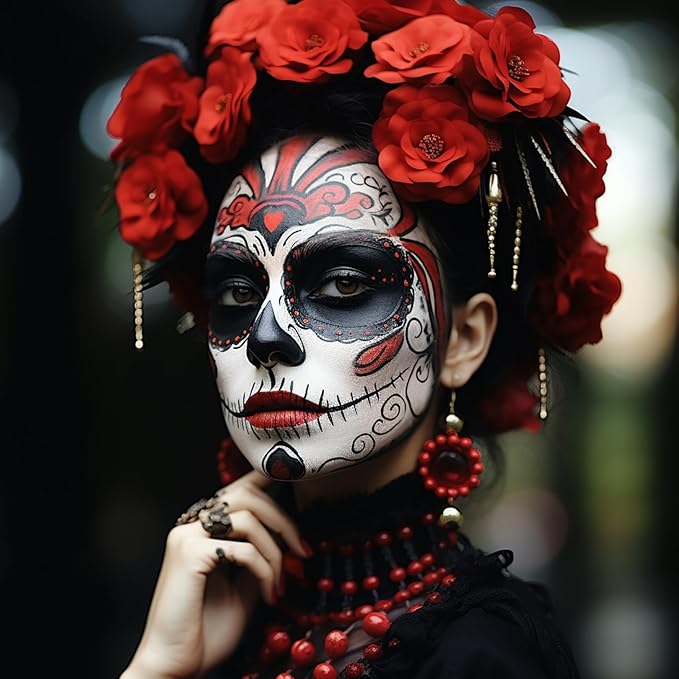 BOBISUKA Black + White + Red Oil Face Body Paint Set, Large Capacity Professional Paint Palette Kit with Brushes for Art Theater Halloween Party Cosplay Clown Sfx Makeup for Adults