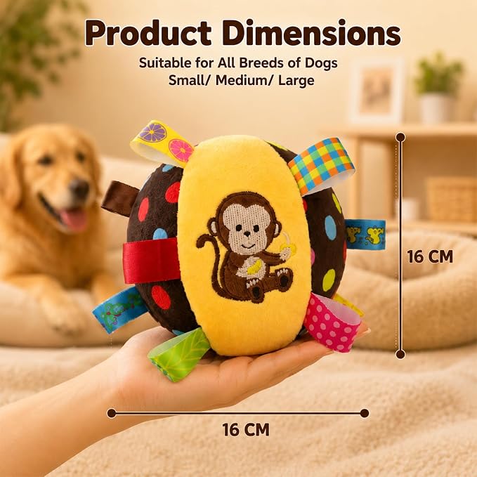 Colorful Squeaky Hanging Dog Training Toy, Dog Plush Toy,6-Inch Soft Stuffed Ball with Cotton Material, Pet Interactive Fetch Toy for Small to Large Dog (Dog, Brown)