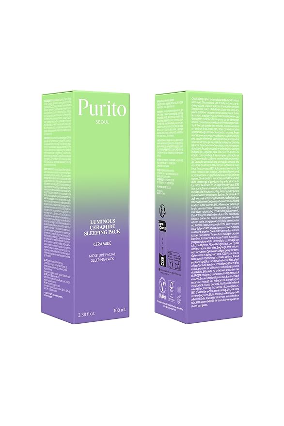 PURITO Luminous Ceramide Sleeping Pack | Overnight Recovery Cream with Five Ceramides for Dry & Sensitive Skin | Ceramide, Hydration Lock | Vegan & Cruelty-Free, Korean Skincare, 100mL / 3.38 fl.oz