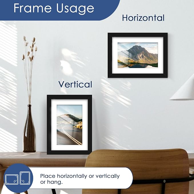 5x7 Picture Frame Set of 6, Wall or Tabletop Display, Black | Display 4x6 with Mat or 5x7 Without Mat, Horizontal or Vertical, Gallery Wall Frame Set for Wedding & Room & Home Decor