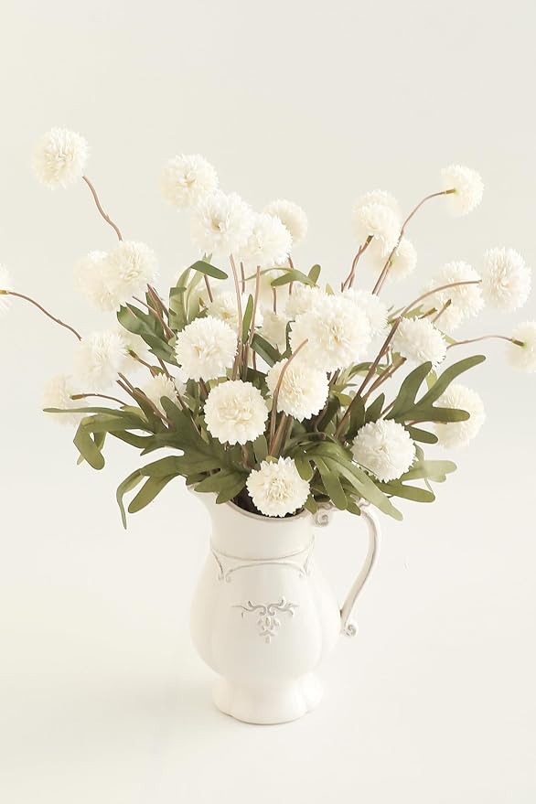 6pcs Ivory Faux Silk Mums Artificial Flowers, Bulk Fake Small Mini Chrysanthemums with Stems for DIY White Wedding Centerpieces Floral Arrangements Vase Fillers Home Decorations
