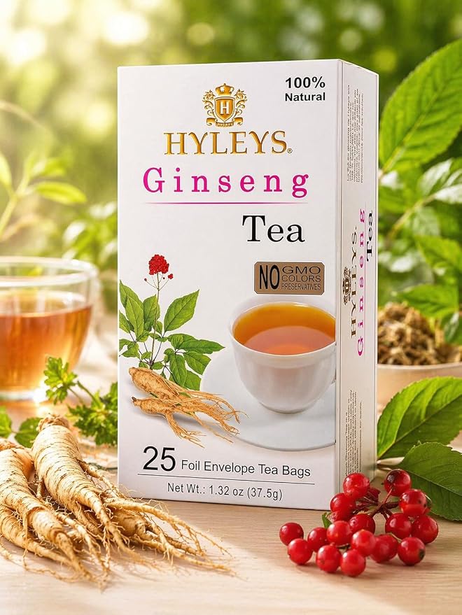 Hyleys Ginseng & Green Tea with Natural Guarana & Orange Flavor - Herbal Energy Tea - 25 Tea Bags (12 Pack - 300 Tea Bags Total)