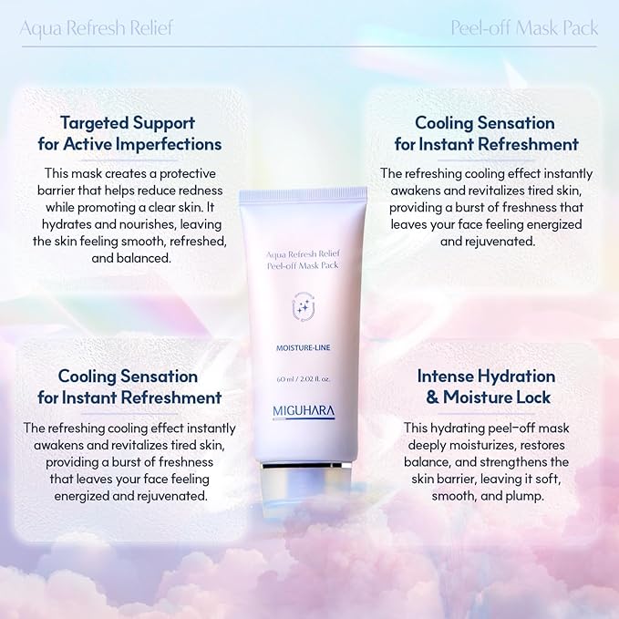 MIGUHARA Aqua Refresh Peel-Off Mask Pack, Face Mask with Lacto-PDRN, Botanical & Flower Extracts for a Fresh, Clean Feel and Smooth-Looking Skin Appearance – Korean Skincare (60ml/2.02 fl.oz.)