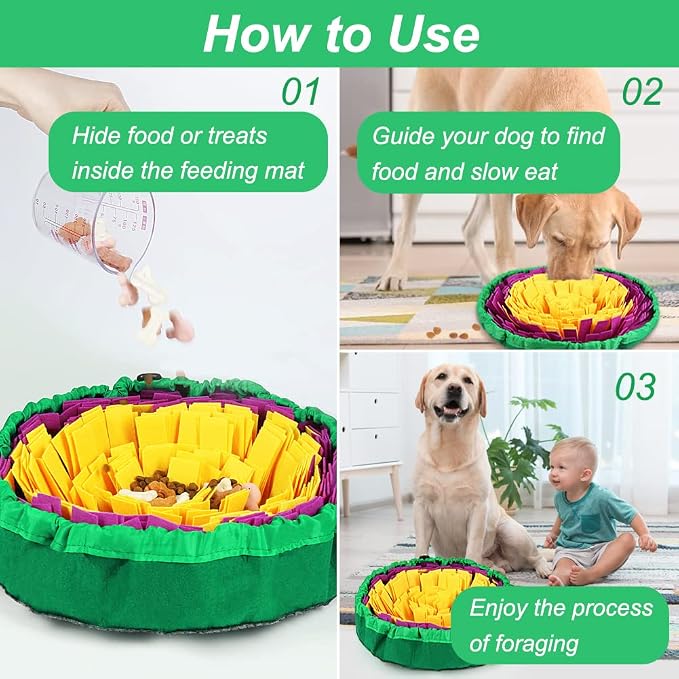 Vivifying Snuffle Mat for Dogs, Enrichment Dog Puzzle Toys for Slow Eating and Keep Busy, Adjustable Sniff Mat Encourages Natural Foraging Skills and Mental Stimulation(Yellow Purple)