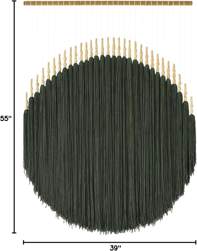 Large Macrame Wall Hanging Green Boho Decor Yarn Fiber Art 39"W*55"L | Handmade Wall Hanging, Lightweight Wall Decor, Entryway Decoration, Geometric Wall Art, Modern Home Style, Boho Accent