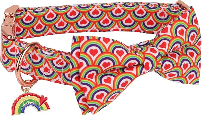 ADOGGYGO Rainbow Dog Collar with Bow Tie, Pride Bowtie Collar, Medium