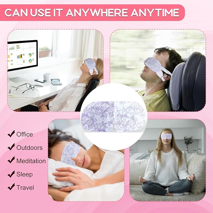 XPCARE 60 Pack Steam Eye Masks for Dry Eyes, SPA Warm Sleep Eye Mask, Disposable Heated Eye Mask for Dark Circles, Puffy Eyes, Relief Stress Eye Fatigue(Rose)