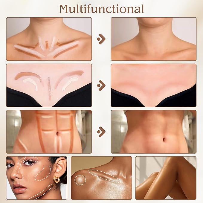 Contour Highlighter Stick,2in1 Dual-Ended Cream Bronzer&Highlighter Sticks Pen for Face Body Contouring Makeup- Buildable,Waterproof, Easy to Apply Suitable for Beginners,06Black Cocoa+Bronzer Shimmer