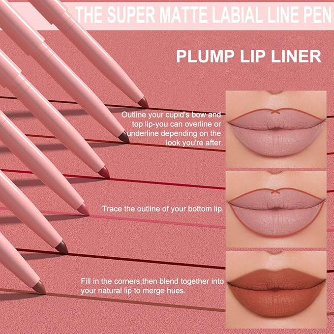 evpct 3Pcs Retractable Lip Liner Pencils Set Pack for Shaping & Sculpting Lips, Nude Pink Orange Coffee Taupe Dark Brown Creamy Matte Velvet Pigmented Lip Liner lipliners Crayon Lipstick,03 + 04 + 05