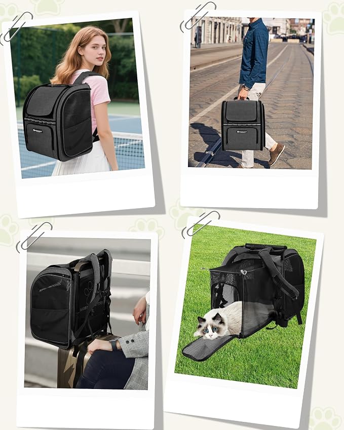 Expandable Cat Carrier Backpack, Dog Carrier Backpack for Small Dogs and Puppies Up to 20 Lbs, Great for Travel Hiking Camping Outdoor with Breathable Mesh, Dark Grey