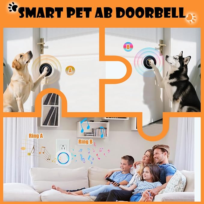 Smart Dog Door Bell Wireless Puppy DoorBell for Potty Training, Dog Bells to go Outside, IP55 Waterproof Bells for Dogs to Ring to go Potty (5 Receivers+5 Buttons)