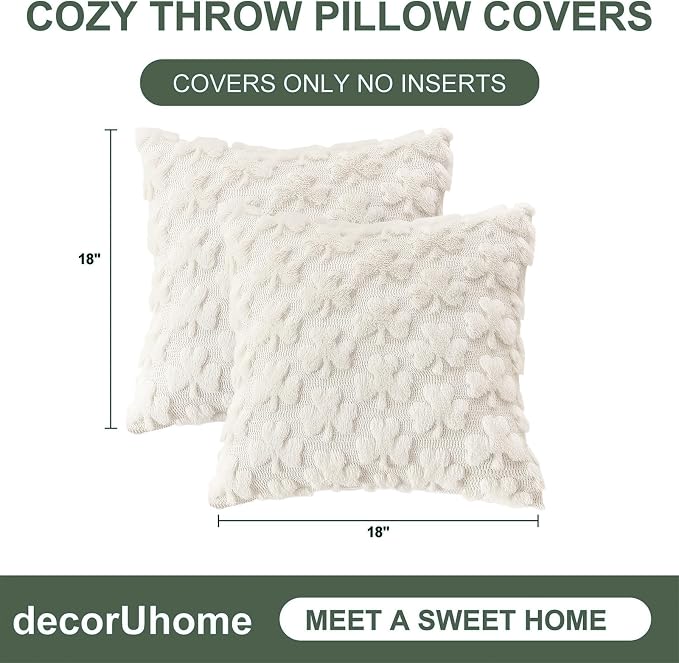 decorUhome Faux Fur Throw Shamrock Cream White Pillow Covers 18x18 Set of 2 | Plush Soft Wool St. Patrick’s Day Throw Pillow Covers, Accent Modern Farmhouse Pillow Covers Holiday Decor for Sofa Bed