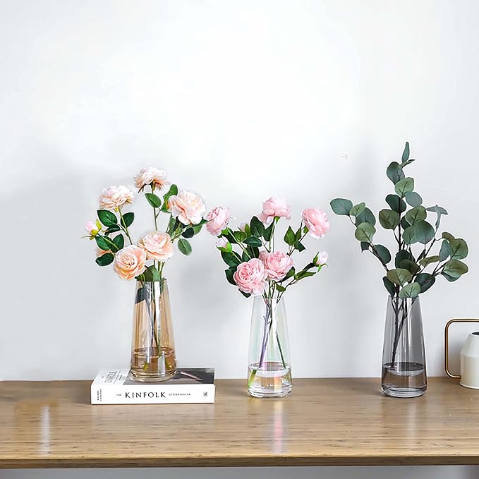 FANTESTICRYAN Modern Glass Vase, 8.7''H Decor Flower Vases, Crystal Grey | Crystal Black Colored Vase Fresh/Faux Floral Vases, For Home Office Table Centerpiece Decor Housewarming Gift for Lover