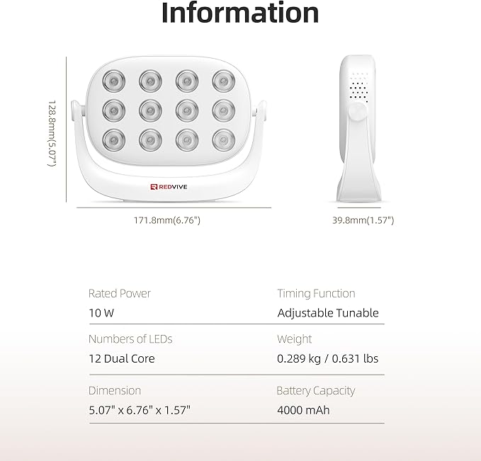 Red Light Therapy, Near Infrared 660nm 850nm Portable Red Light Therapy for Face and Body 4000mAh Battery Include Rotate 360 Degrees 12LEDS Dual Chip Device at Home Sport Yoga