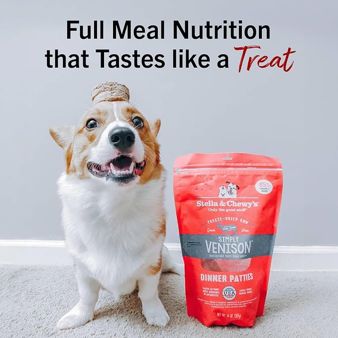 Stella & Chewy's Freeze-Dried Raw Dinner Patties - Simply Venison Recipe - High Protein Grain-Free Puppy & Dog Food - Perfect for Picky Eaters - 14 oz
